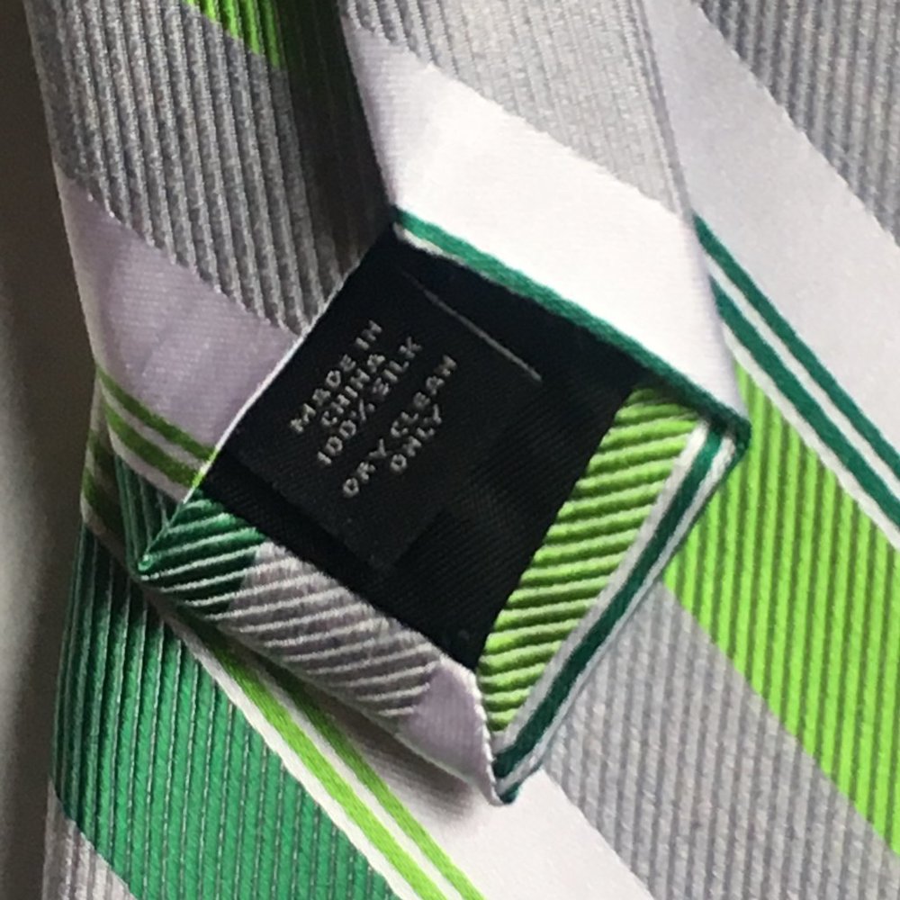 Express Green Silver White Striped Tie 100% Silk - Picture 2 of 3